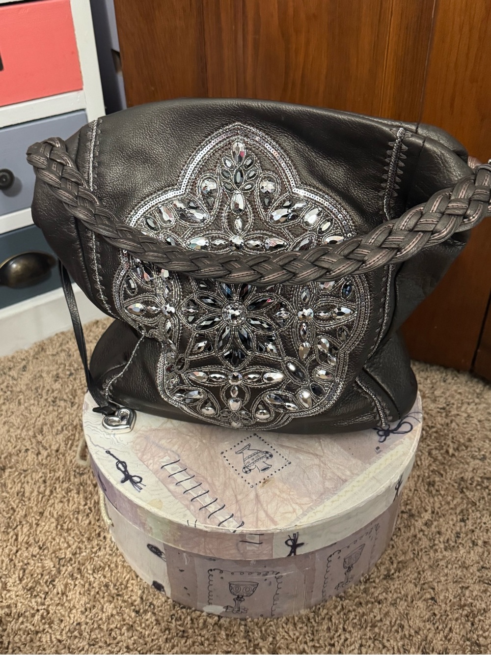 Brighton Purse & Wallet Set Y2K Slouchy Bag Leather with Sequin Medallion - Picture 4 of 16